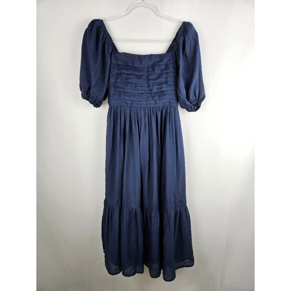 Abercrombie & Fitch Emerson Poplin Puff Sleeve Dress Size XS Navy - Picture 3 of 12